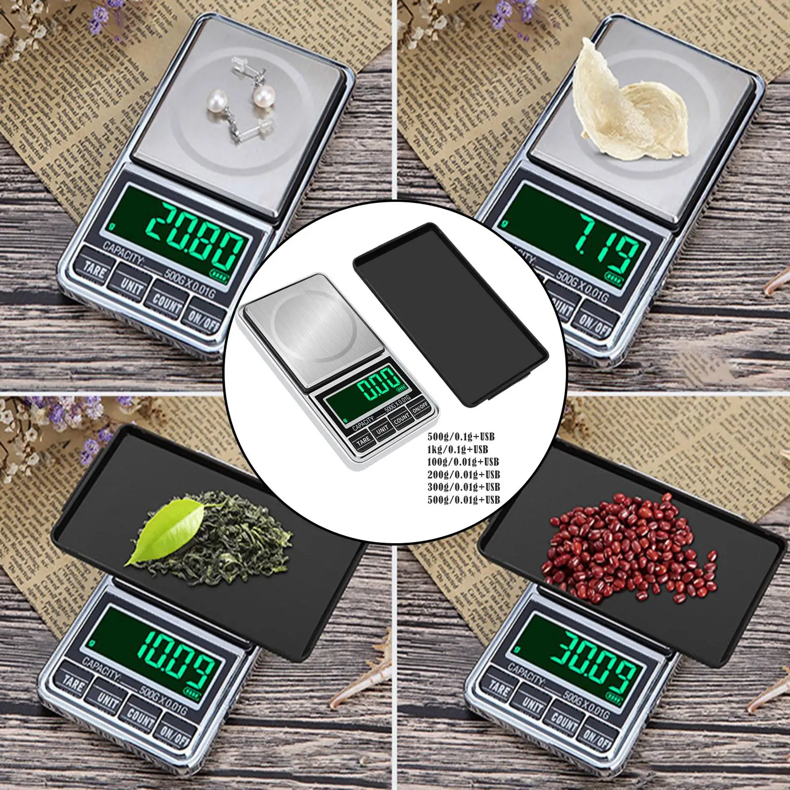 Smart Digital Milligram Jewelry Scale Portable Stainless Steel for Jewelry