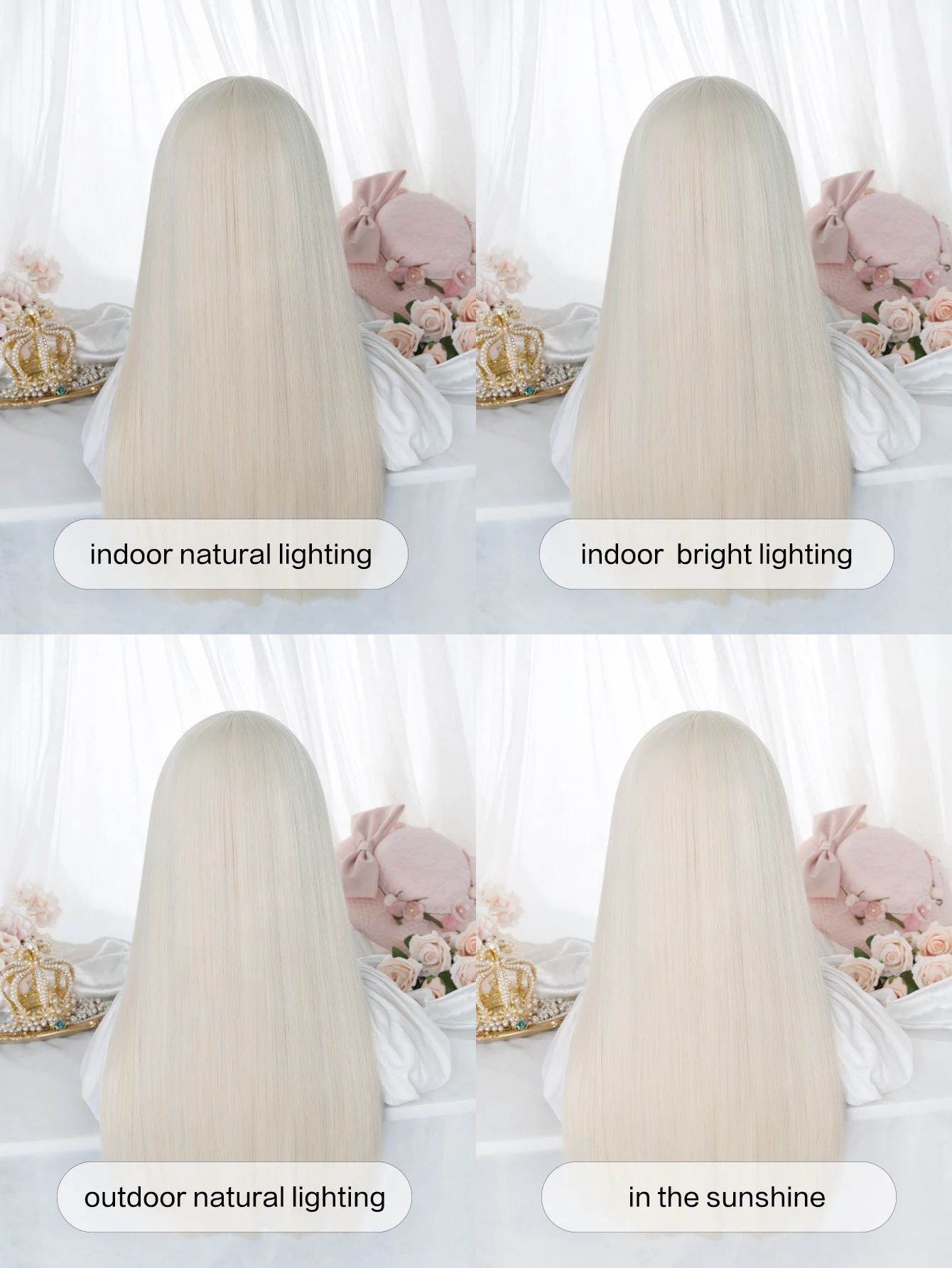 26Inch Light Blonde Golden Synthetic Wigs With Bang Long Natural Straight Hair Wig for Women Hime Cut Cosplay Heat Resistant