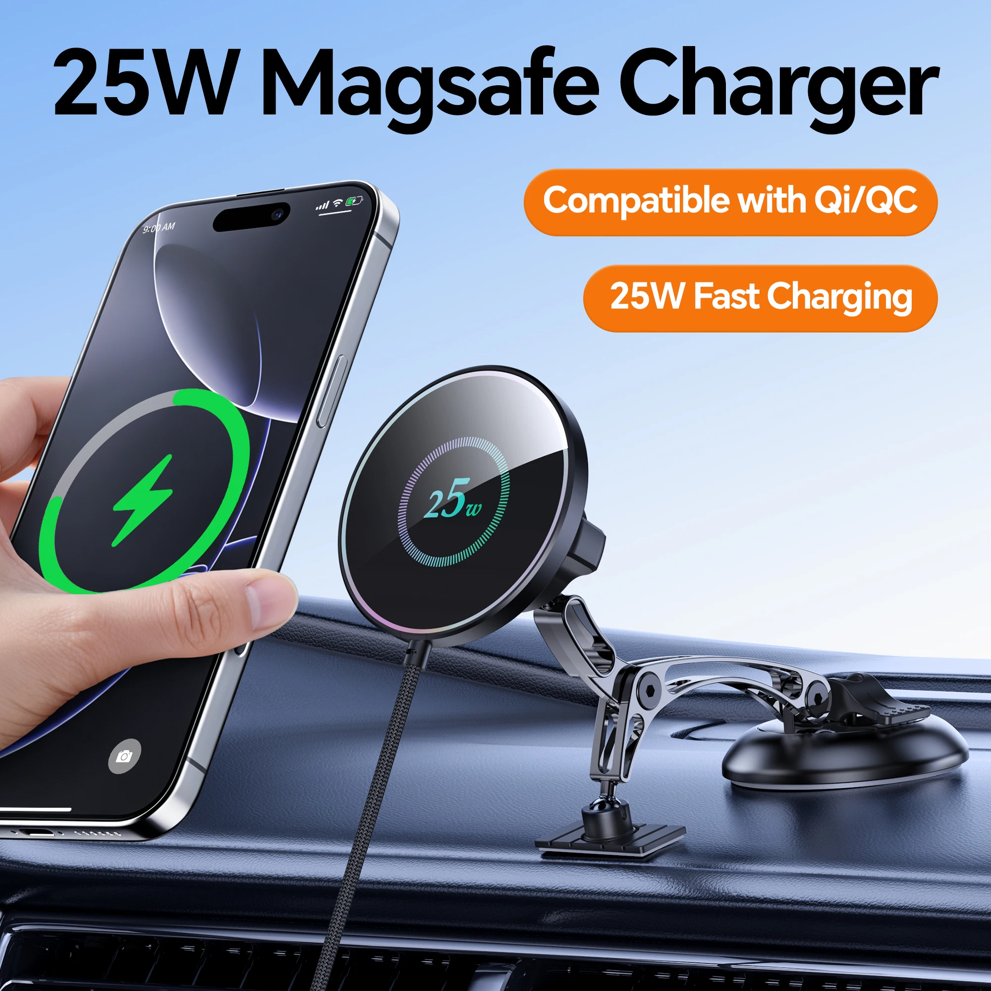 25W Magnetic Wireless Car Charger Mount for MagSafe Suction Cup Phone Mount Wireless Car Charger 25W Stand Holder for iPhone