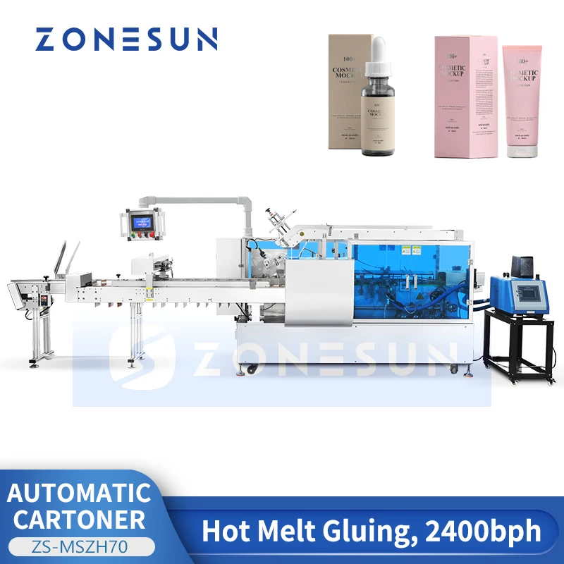 Zonesun ZS-MSZH70 Horizontal Cartoning Machine Hot Melt Glue Box Sealing Machine Horizontal Cartoner Side Load Cartoner