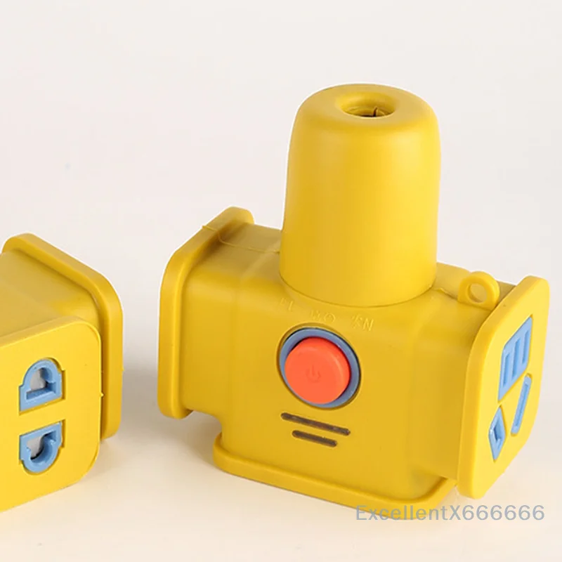 Enchufe de arrastre de tierra cubierto de goma amarilla con interruptor, enchufe múltiple para placa eléctrica, enchufe de fila, Cable de seguridad incluido