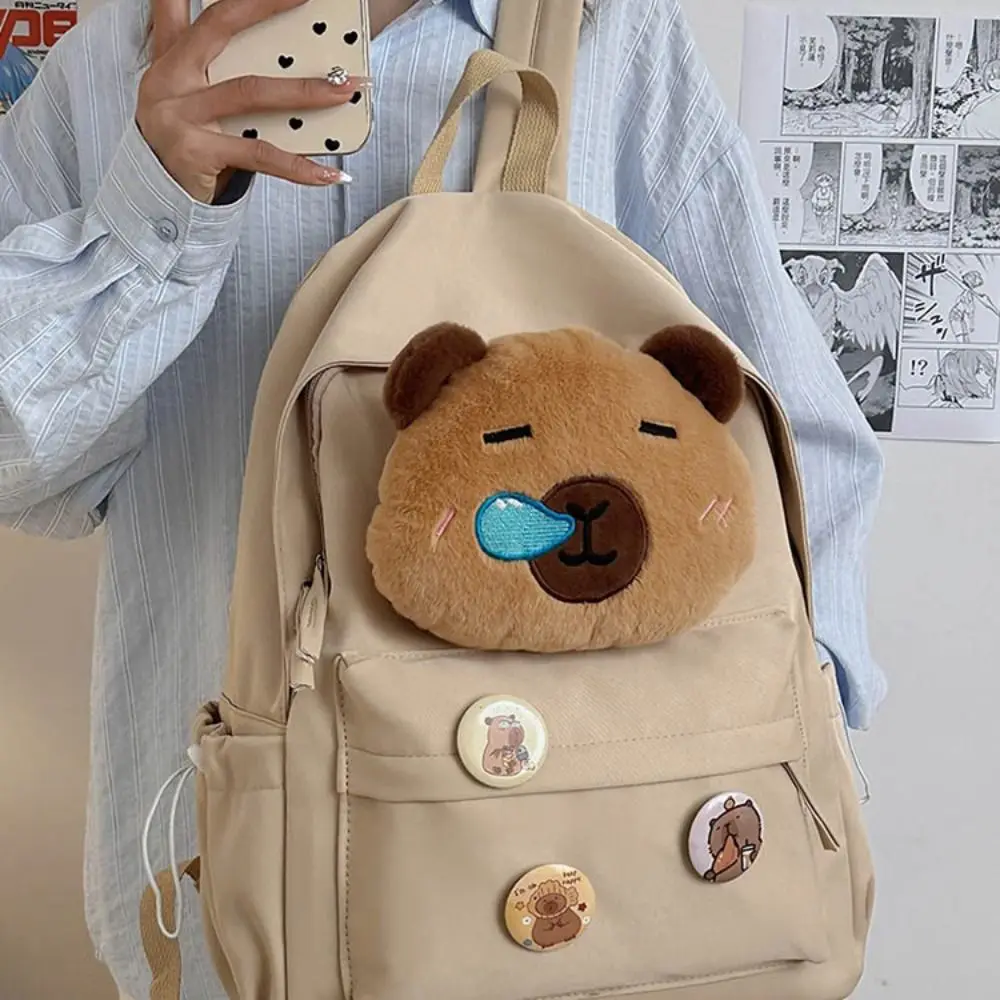 

Large Capacity Capybara Backpack Nylon Adjustable Shoulder Straps Cartoon School Bag Water Resistant Multi-pocket