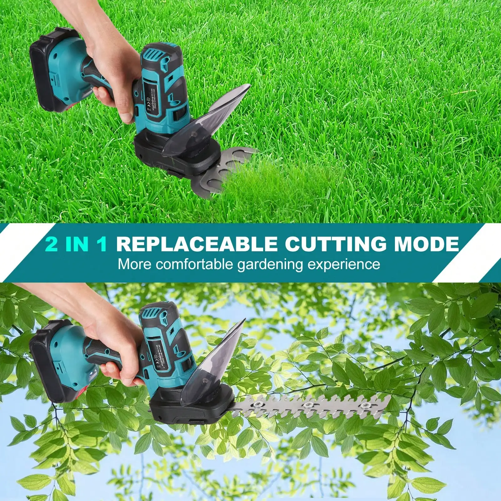 

20V Cordless Grass Trimmer 2000mAh 2 in 1 Handheld Electric Lawn Trimmer Hedge Trimmer with Pruning Shear for Gardening