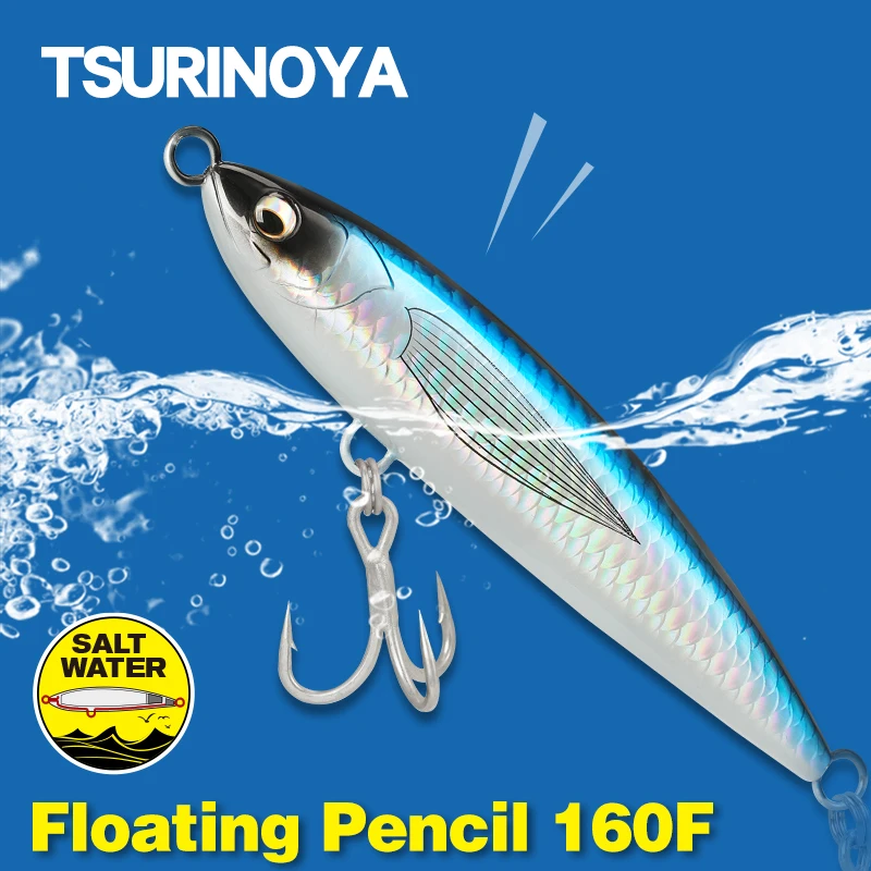 

TSURINOYA Topwater Pencil Fishing Lure 160 мм 60 г CRIUS 160F Плавающая приманка Искусственная жесткая приманка для морской рыбалки GT Приманки