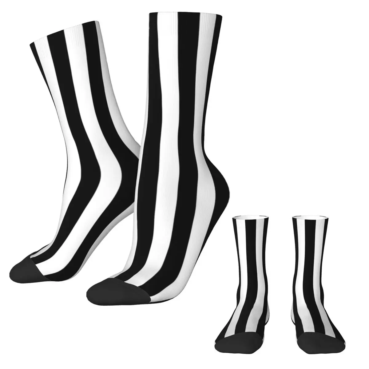 Classic Striped Socks Winter Black White Stripes Stockings Vintage Unisex Soft Breathable Socks Running Sports Anti Sweat Socks