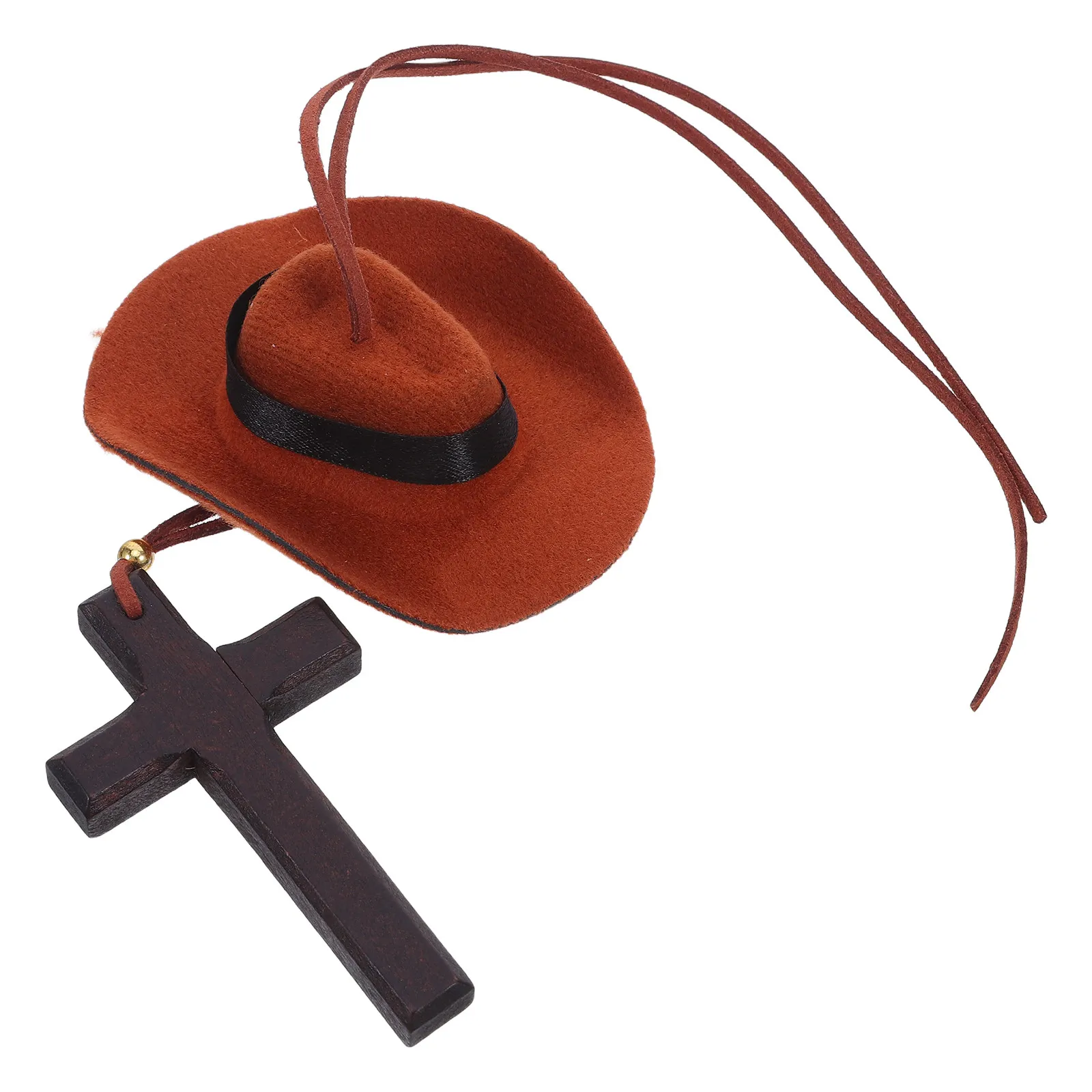 

Mini Cowboy Hat Car Charm Felt Cross Pendant Western Rearview Mirror Hanging Ornament Vehicle Interior Decor Country Mirror