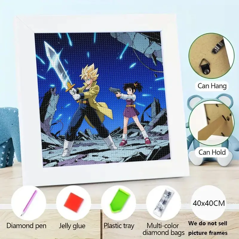 

1PC Dragon Ball Z / Super Saiyan Trunks & Mai 5D Diamond Painting Kit, Anime Manga Action Battle Scene Full Drill Rhinestone Art