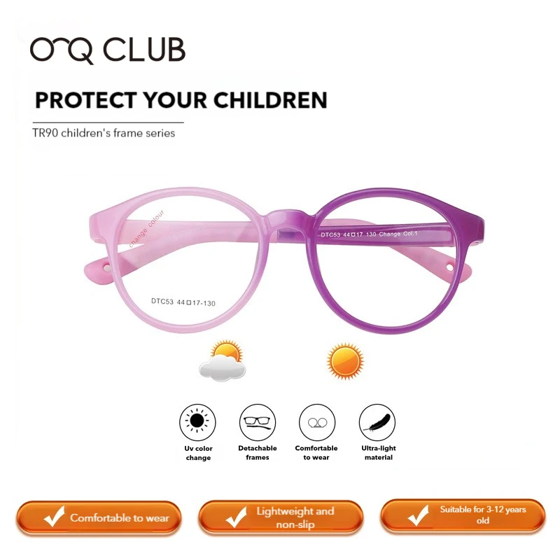 O-Q CLUB 2024 New Arrival Fasion Design Photochromic Children Frame For Reading Anti Blue Prescription Glasses For Kids Eyewear