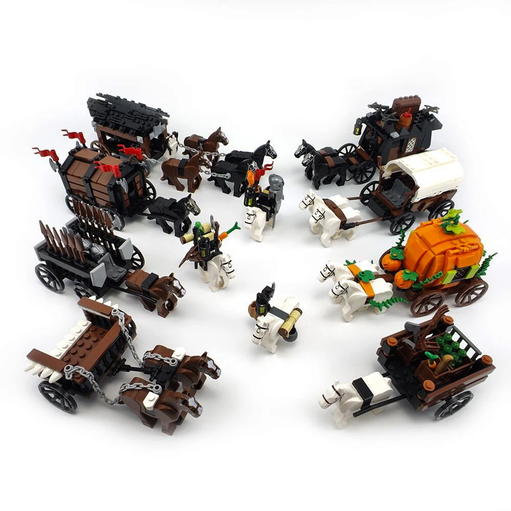 Modèle de chariot militaire médiéval Moc créatif, chariot occidental, blocs de construction de chevaux de Transport, jouet d'assemblage à monter soi-même, cadeau d'anniversaire