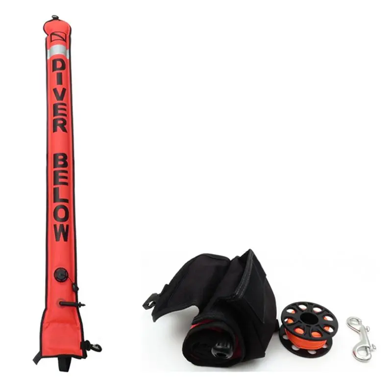 AEF5-Diving Surface Marker Buoy Set High Visibility Inflatable Scuba Signal Tube With Diving Spool Reel And Clip