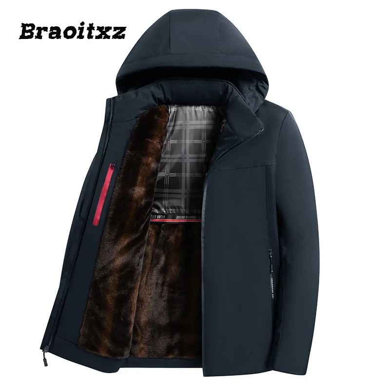 2023 New Men Autumn Winter Casual Fashion Outdoor Windproof Plush Thicken Jacket Coats Men Waterproof Detachable Hooded Jacket