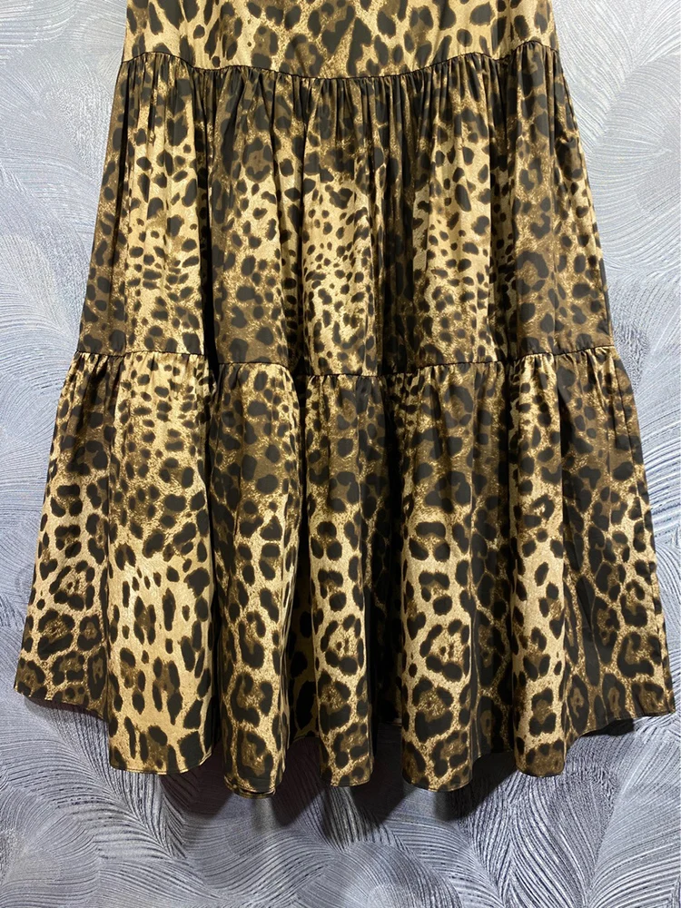 Imagem -04 - Junlinna-meia-vestido Estampado Leopardo Feminino Saia 100 Algodão Passarela Expansão para Férias Primavera Outono