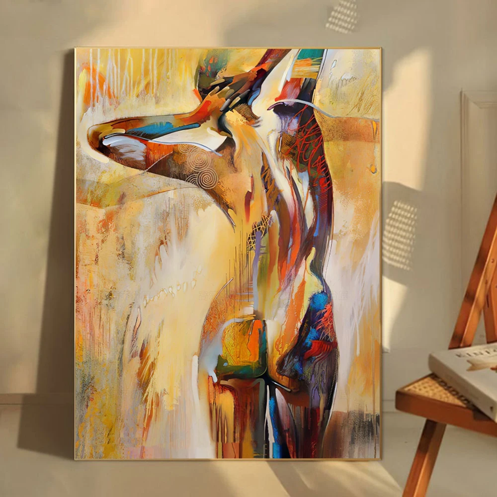 Abstract Art Nordic Style Sexy Woman Canvas Painting Red Blue Yellow Color Home Wall Art Poster Print Room Decoration Mural Gift