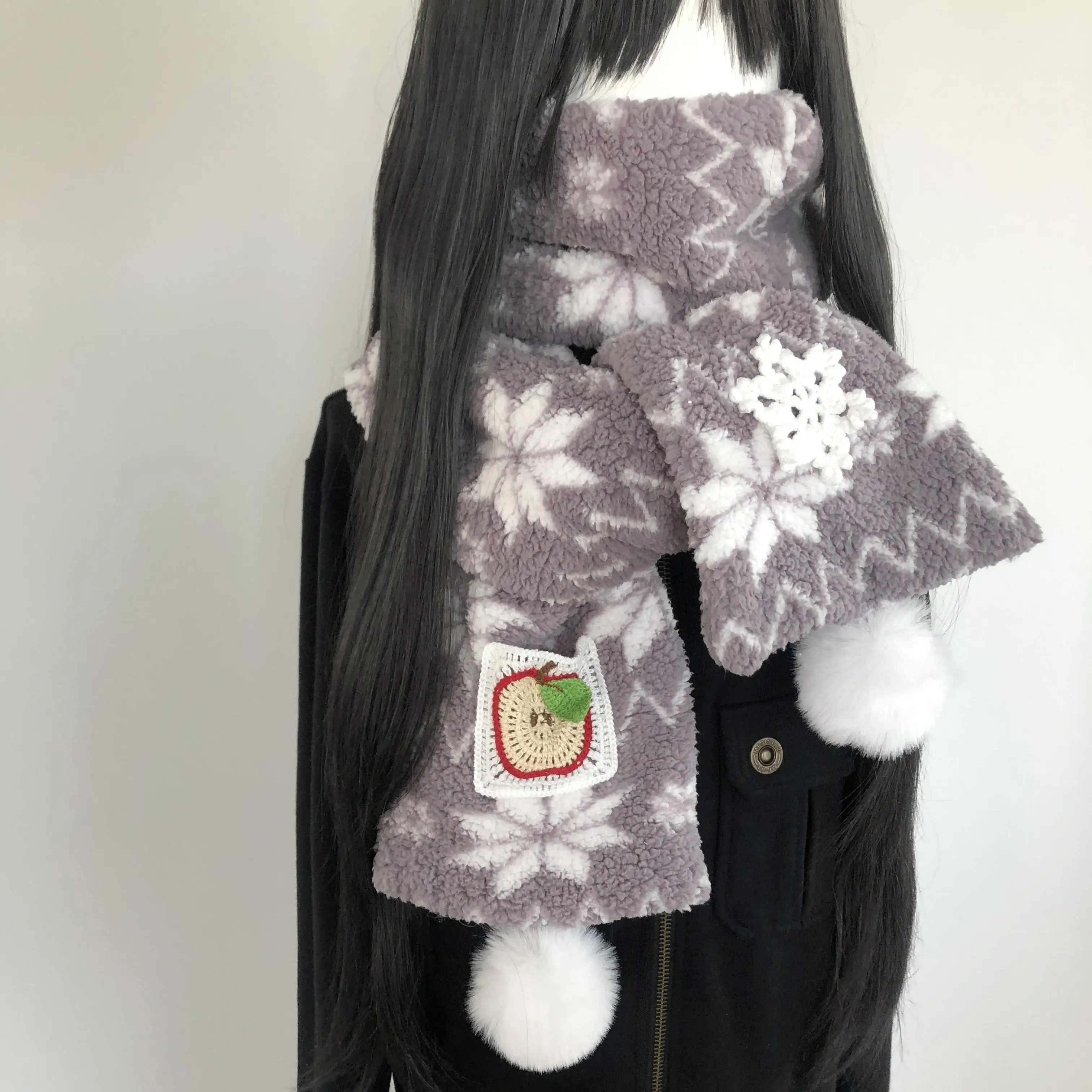 

Рождественский шар с подвеской в виде шара, универсальный женский шарф, милый японский теплый шарф с вышивкой снежинок из мультфильма, осень и зима