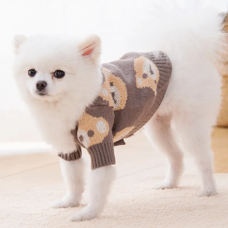 Luxury Cardigan Winter Warm Dog Clothes Dog Sweaters for Small Dogs Bear Print Puppy Coat Pet Sweatshirt Bichon Knitted Sweater