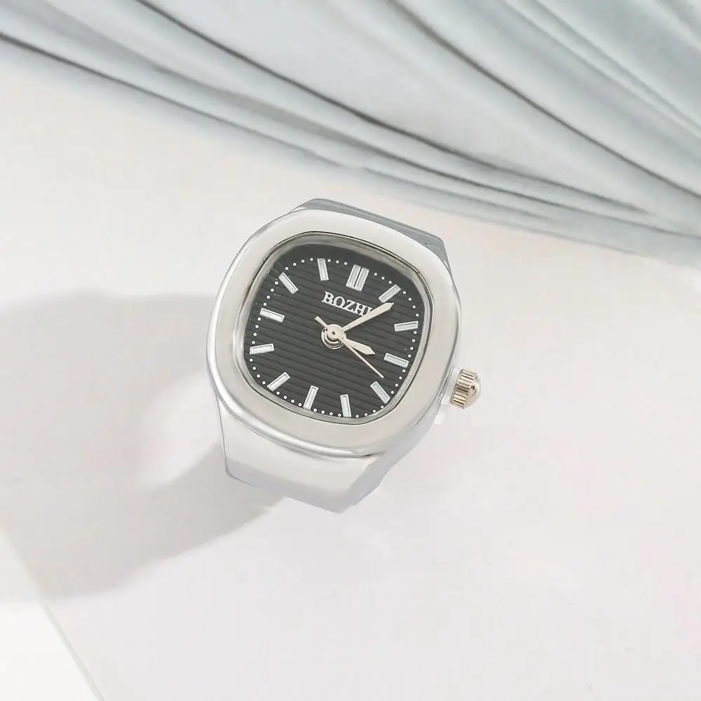 Creative Adjustable Finger Ring Watch Mini Simple Couple Ring Watch Square Alloy Time Watch Ring Men Women