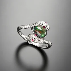 Vintage Snake Natural Black Opal Rings Sterling 925 Silver Gemstone 6*8mm for Women Birthday Party Jewelry Gift
