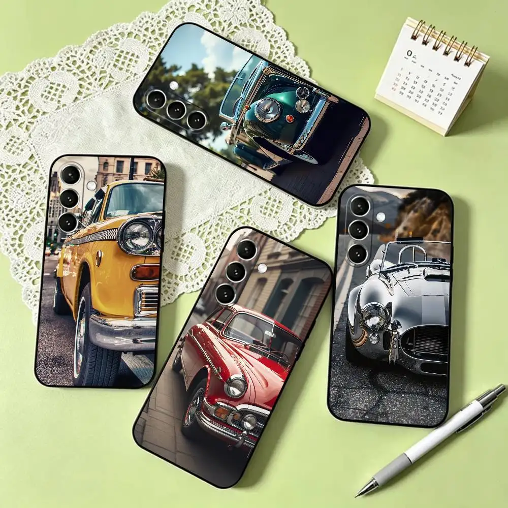 Vintage Old Cars Phone Case Black Silicone Soft For Samsung Galaxy A73,A72,A71,A70,A53,A52,A51