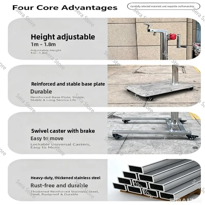 Mobile Adjustable Height Doll Hanging Display Stand Stainless Steel Floor Support Bracket for Silicone Doll Neck Connection