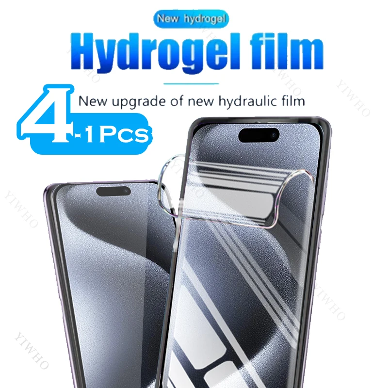 4-1psc Safety Hydrogel Film for Apple IPhone 15 Pro Screen Protectors Protective Clear Front Transparent Film Not Tempered Glass