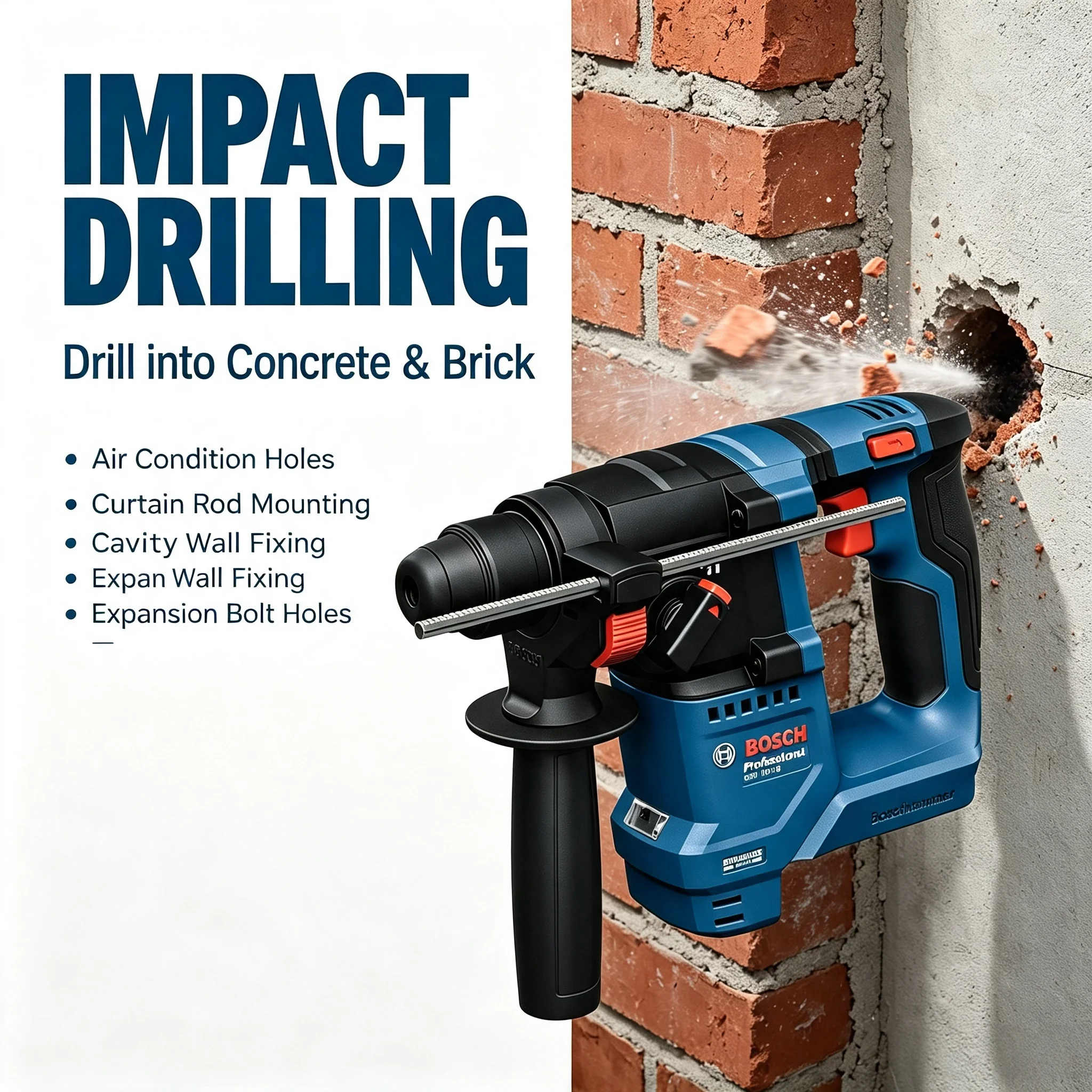 Bosch GBH 18V-18 Professional Cordless Rotary Hammer, 18V Brushless 1.5J SDS-plus Impact Drill for Concrete & Masonry Drilling