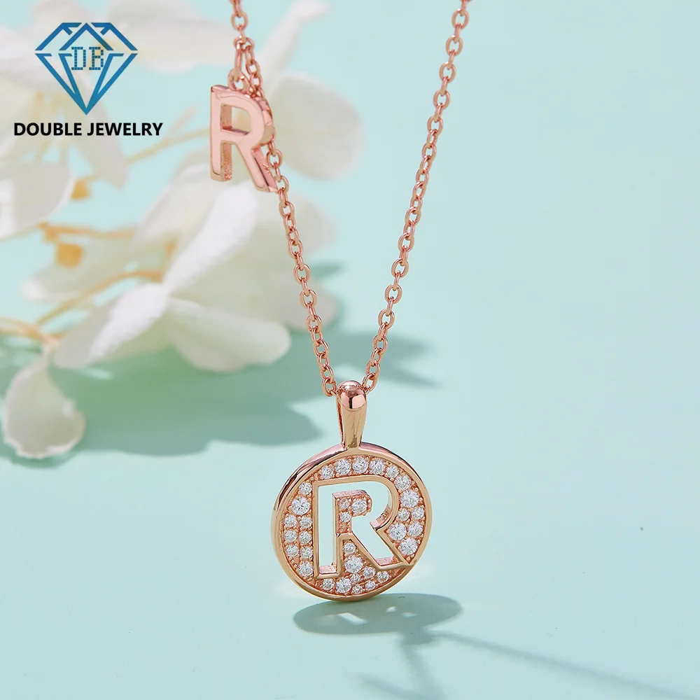 

Double Jewelry R letter design Moissanite Diamond Pendant Necklace For Man Women 925 Sterling Silver Chain Wedding Jewelry gift