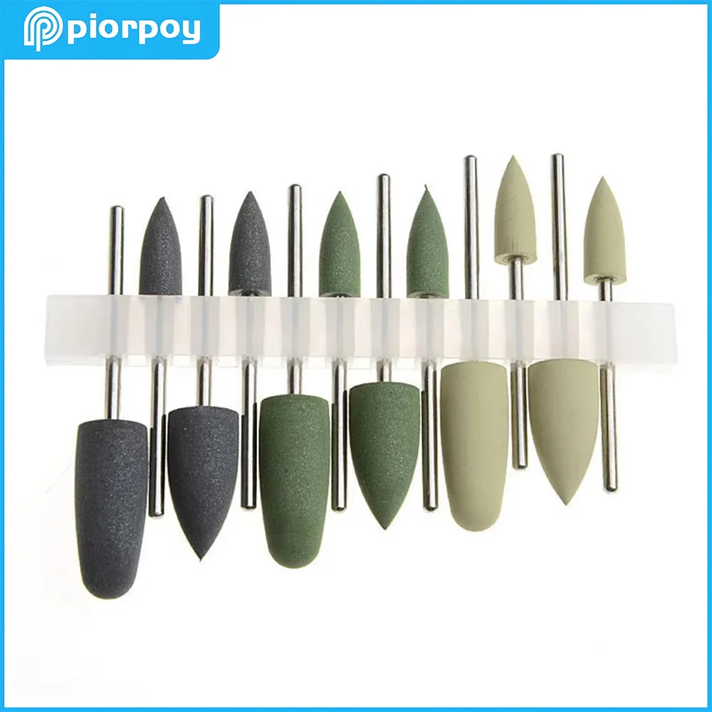 PIORPOY 12Pcs/Box HP4012 Denture Poilshing Kits Dental Poilshing Burs Resin Base Hidden Silicone Dentistry Grinding Heads 2.35Mm
