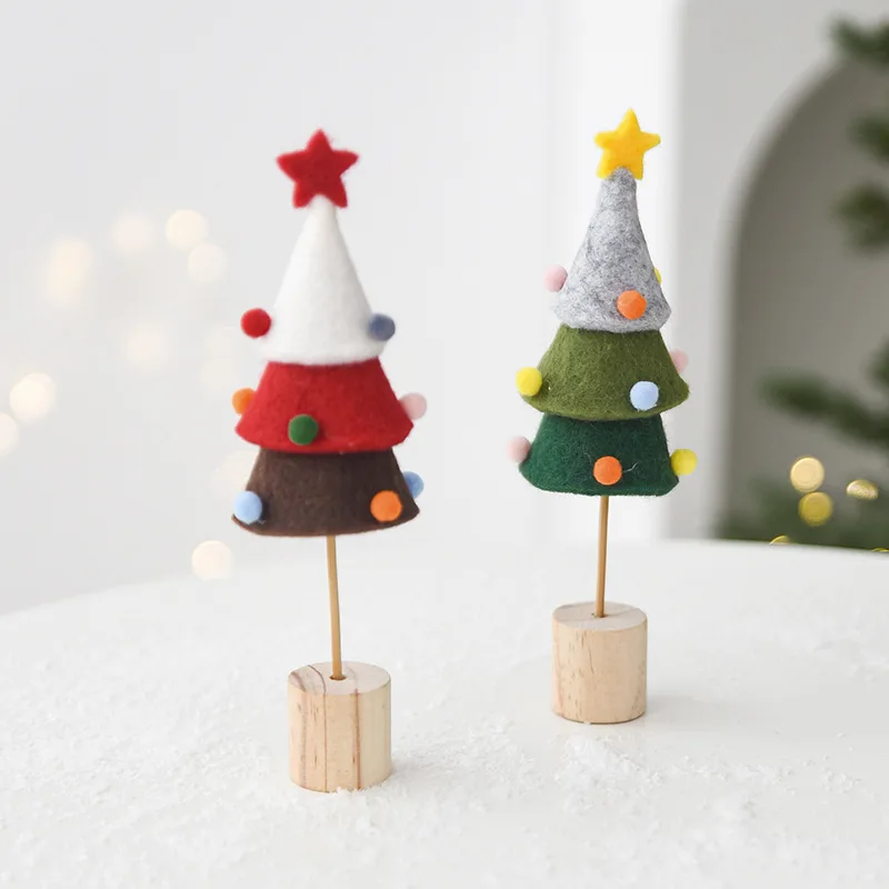 Handmade Felt Christmas Tree Ornament Colorful Pom  Nordic Style Desktop Decor