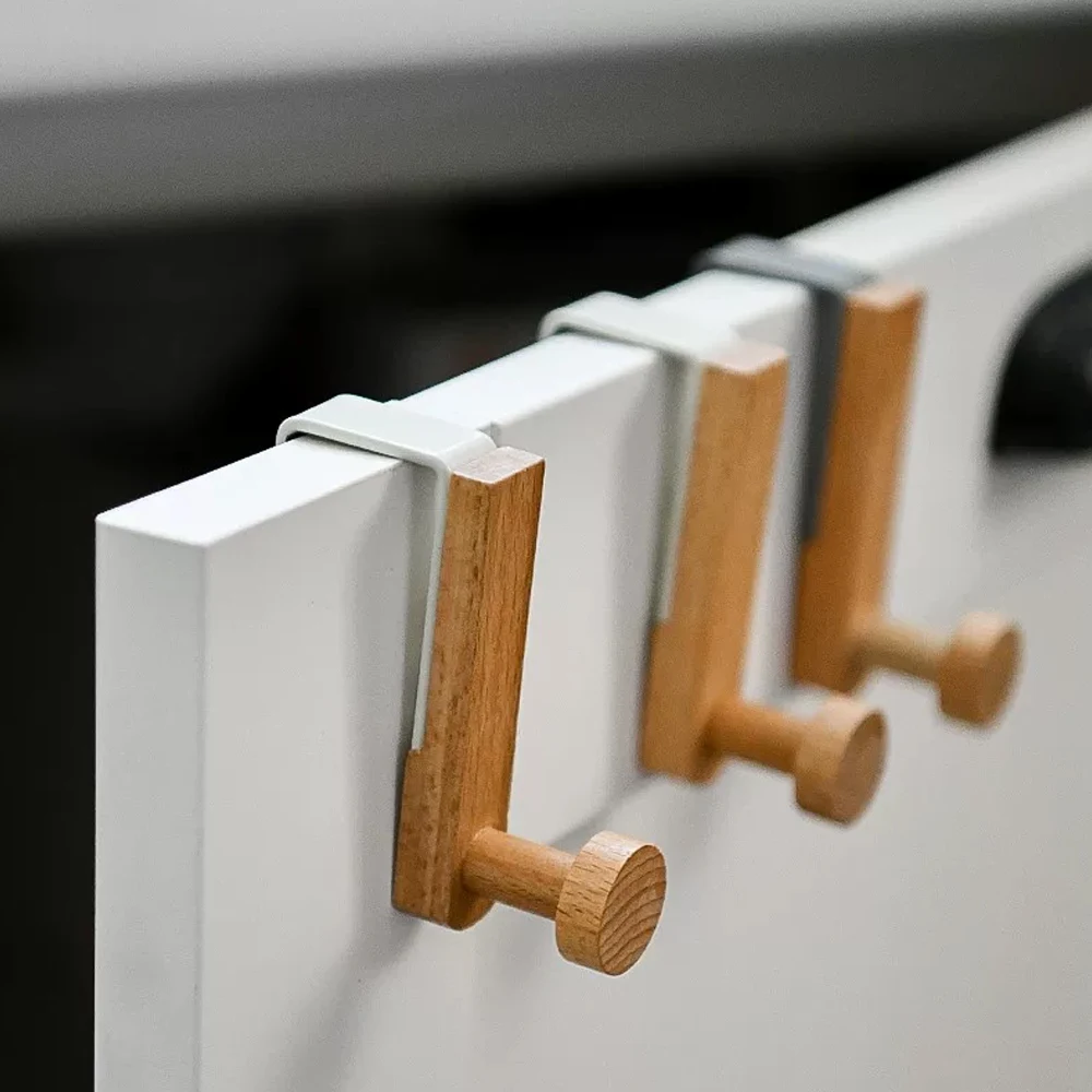 Japanese-style Cabinet Door Back Hook Hanging Coat Rack Clothes Hat Towel Hanger Kitchen Wooden Storage Hook Multi-Purpose Hook