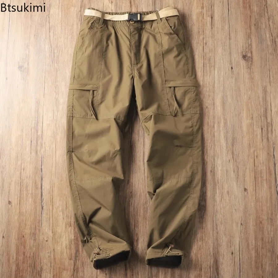2025 Men's Cargo Pants Winter Thicker Waterproof Fleece Tooling Pants Multi-pockets Design Men Outdoor Loose Straight Trousers