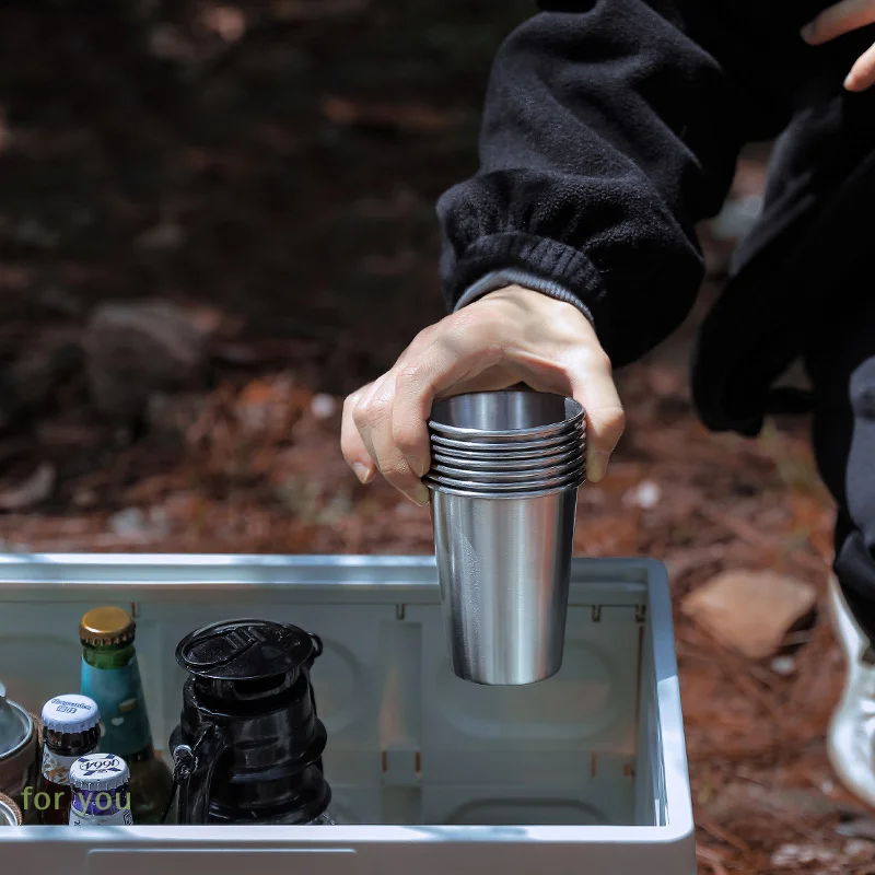 Juego de vajilla para exteriores de 4 piezas; Tazas duraderas de acero inoxidable con estuche para acampar, hacer senderismo, barbacoas y viajar