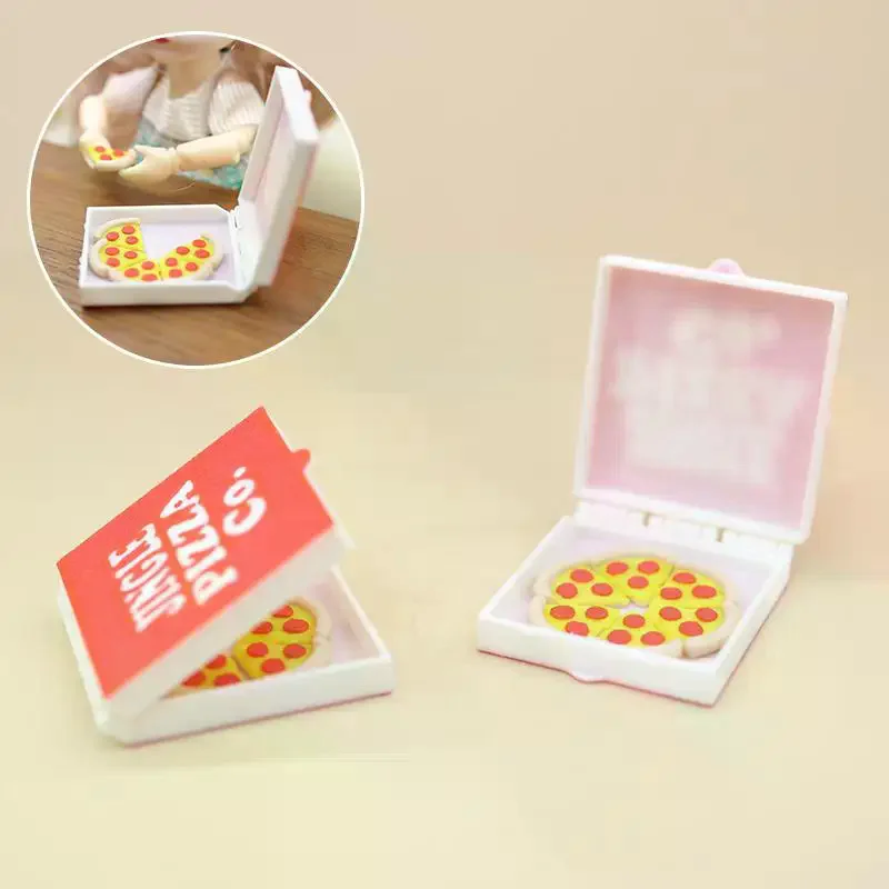 1/12 Miniaturowe pizzy do domku dla lalek z pudełkiem, dekoracja kuchni domku dla lalek, zabawki do zabawy w udawanie dla lalek.