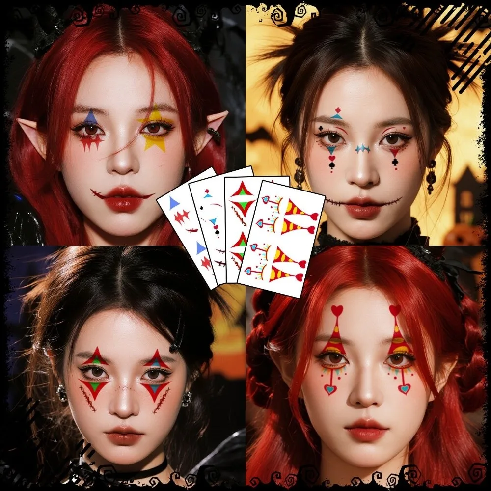 Make Up Joker Face Tattoo Sticker Art Realistic Circus Clown Temporary Tattoo Long Lasting Waterproof Spider Web Tattoo Sticker