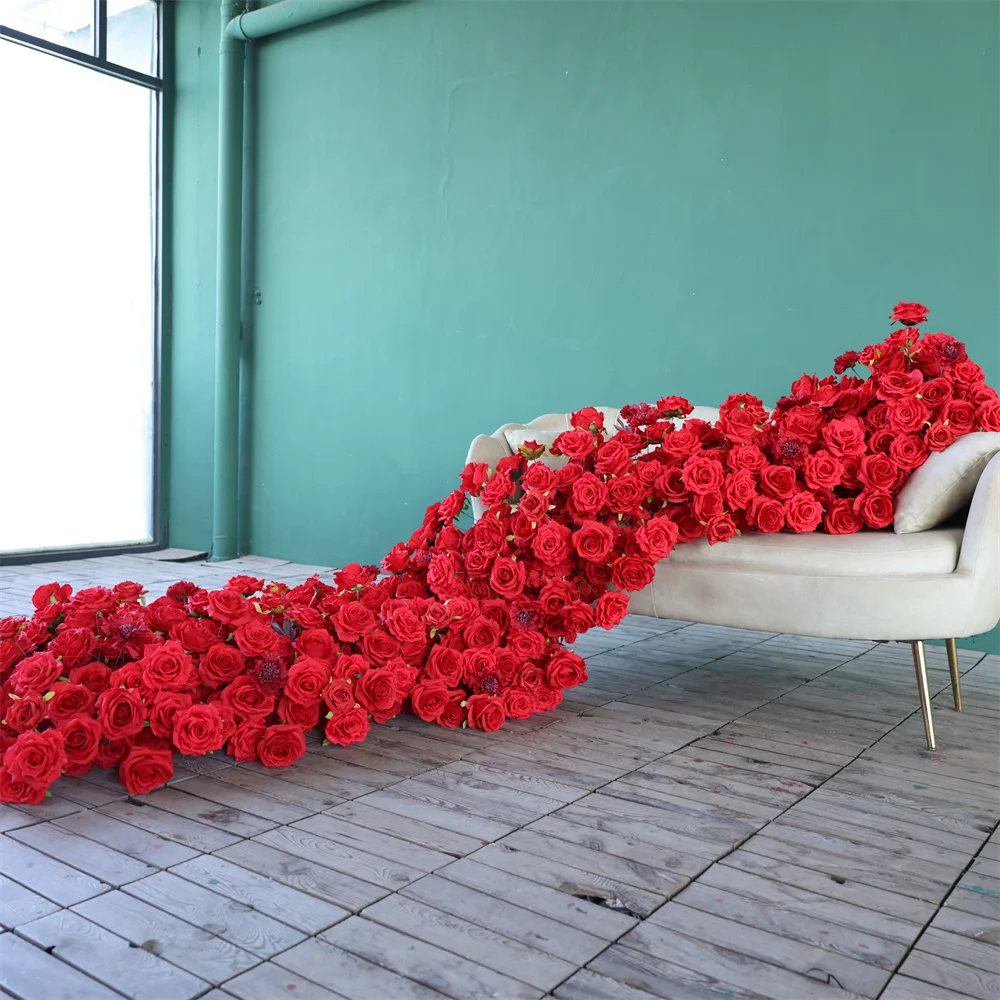 Wedding Event Backdrop Decoration Luxury Red Artificial Rose Flower Arrangement for Home Decor Props Sofa Floral Customized