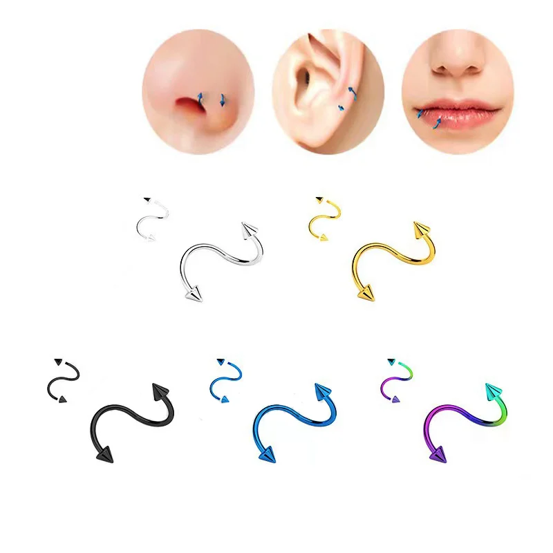 S Shaped Spiral Barbell 16G Surgical Steel Spike Twister Lip Ring Nose Hoop Helix Cartilage Piercing Jewelry Unisex Y2K Pack