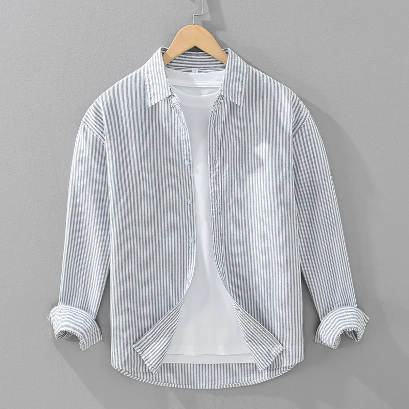 

2424 Good Quality Oxford Fashion Striped Shirts Long Sleeve Spring Fall Men'S Clothing Daily Business Casual Loose Male Shirt