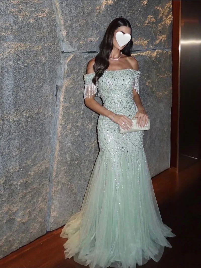 Customized Off-shoulder Rhinestone Prom Dresses Saudi Arabia Pleated Strapless Formal Party Dresses Floor Length Evening Dresses