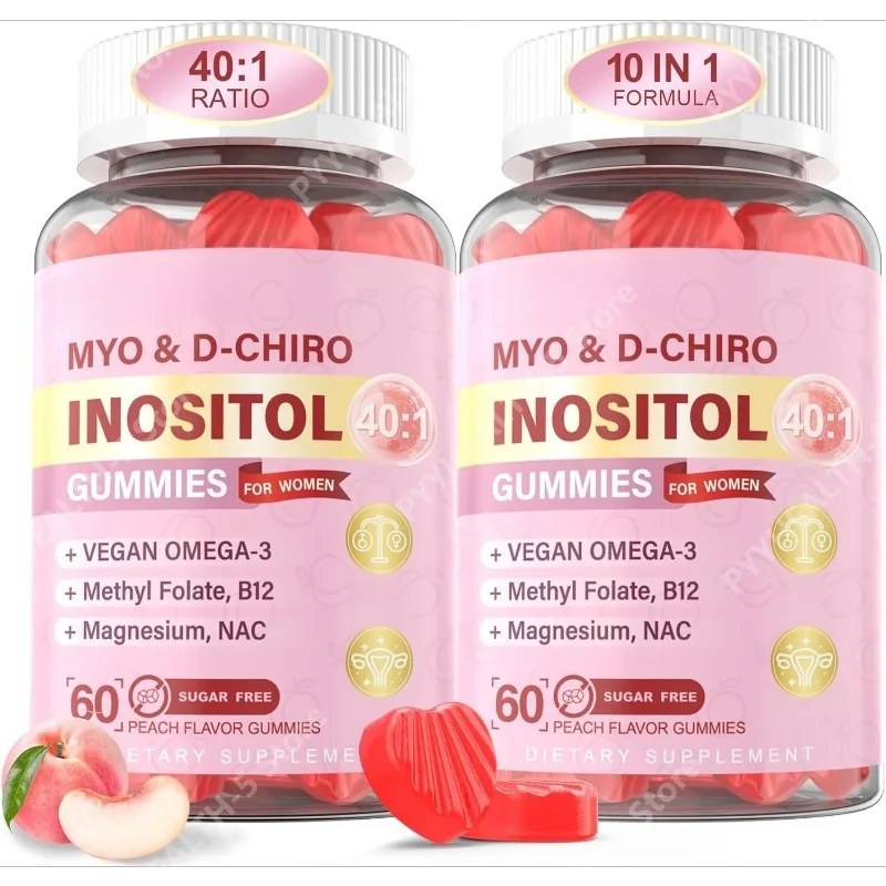 

Жевательные конфеты Myo-Inositol D-Chiro 2000 мг + 50 мг, соотношение 40:1, веганские Омега-3 + D3, глицинат магния, метилфолат + B12, 60 шт.