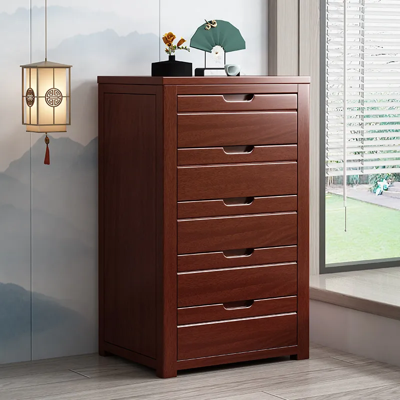 Full solid wood chest of drawers Walnut chest of drawers Chinese simple bedroom storage living room bedside storage complete pac