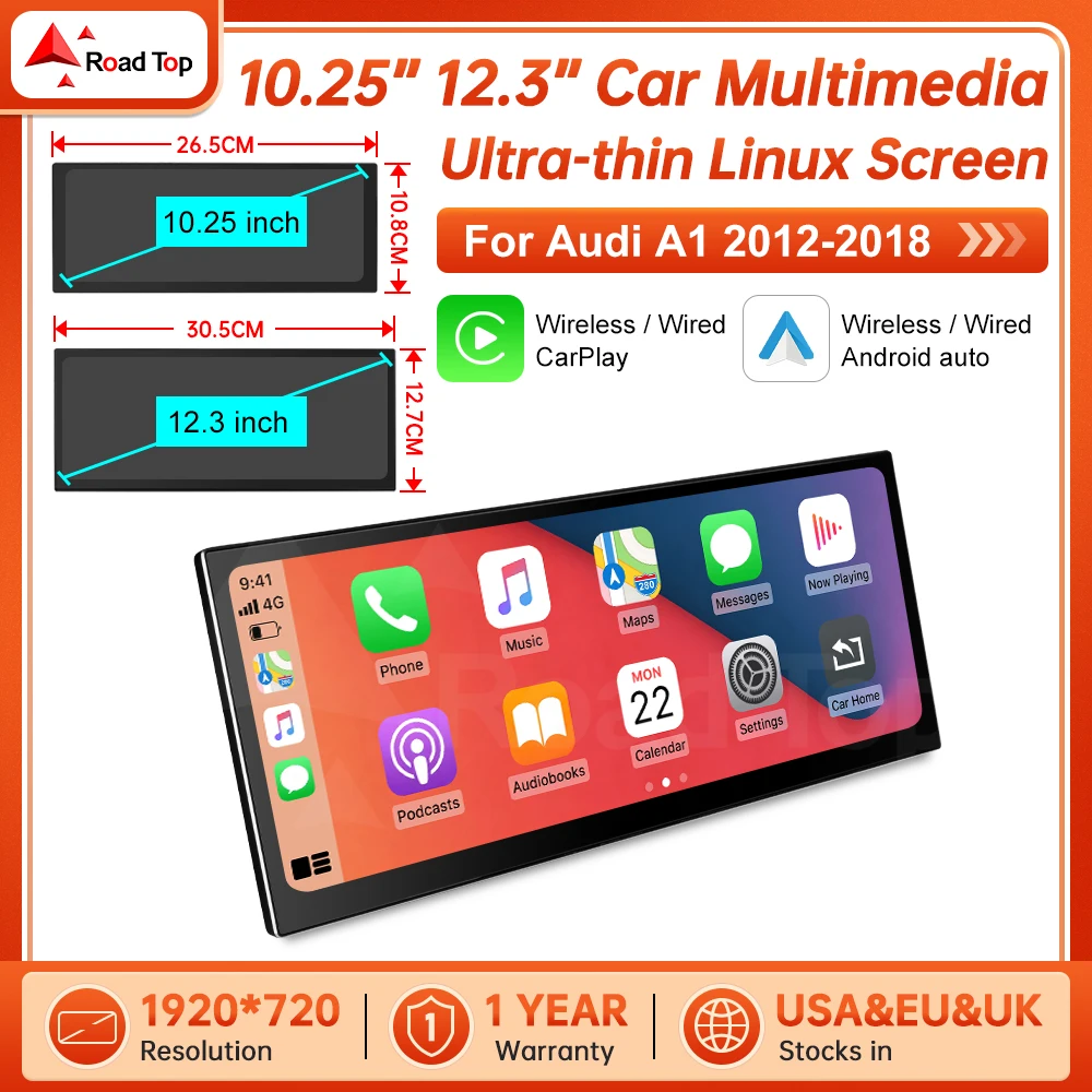 Für DE Road Top Linux Ultra-dünner Touchscreen-Automultimedia für Audi A1 2012-2018 mit Wireless CarPlay, Android Auto und Mirrorlink-Funktionen.
