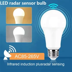 4PCS 20W 18W 15W 12W 9W 6WLampada LED E27 Radar Sensore di movimento Lampadina 189-265V Rilevazione a infrarossi Lampada intelligente Funziona notturna