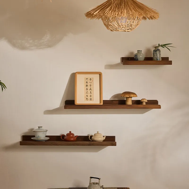 North American Black Walnut Solid Wood Shelf Wall Bookcase TV Partition Mortise Tenon Structure Backless Design Modern