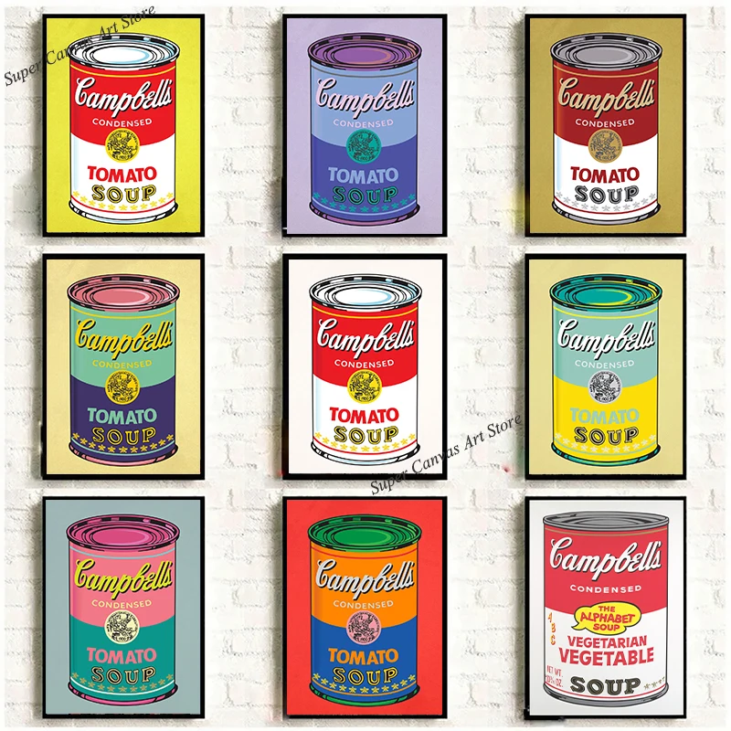 Andy Warhol Colorful Campbell Tomato Soup Canned Art Poster Print Canvas Painting Wall Art For Bar Cafe Restaurant Room Decor