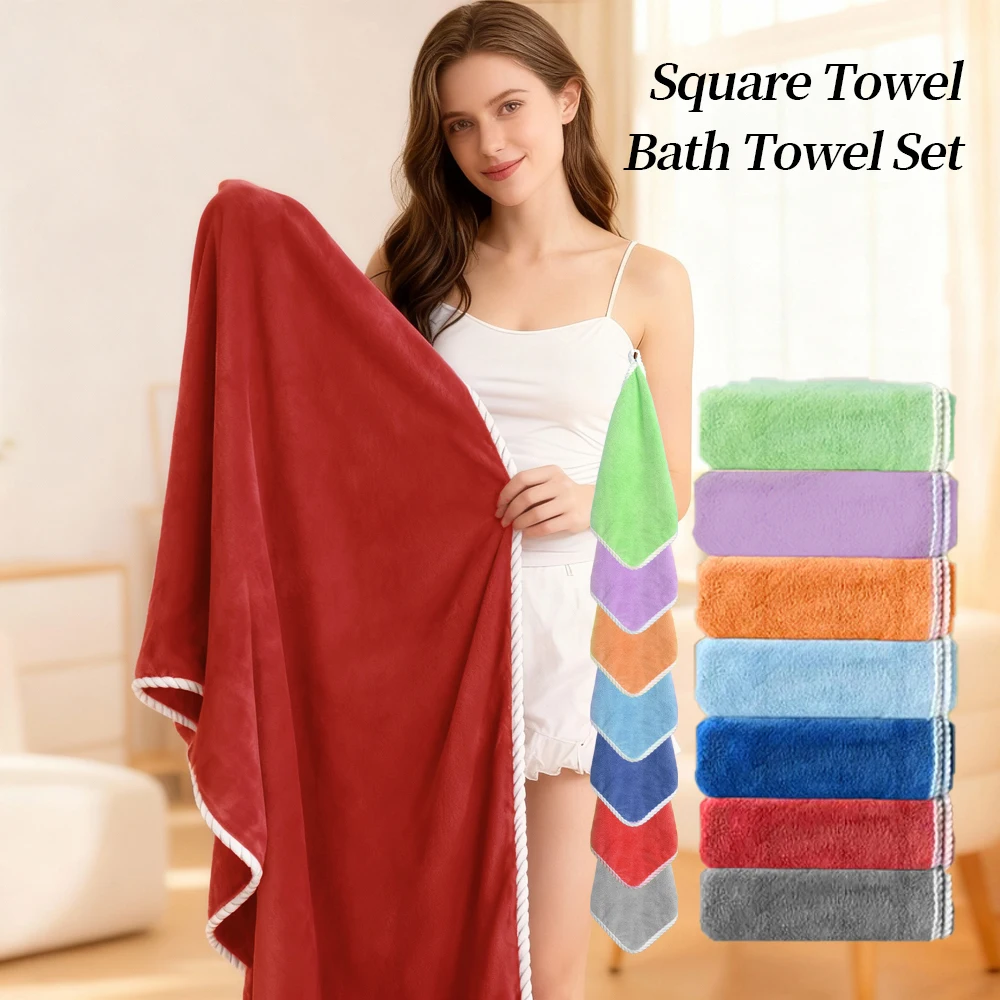 4 Pcs Coral Fleece Towel Combo, 1 Oversized Bath Towel & 3 Hand Towels, Soft Quick-Drying Fluffy Wash Cloths for Hotel Travel