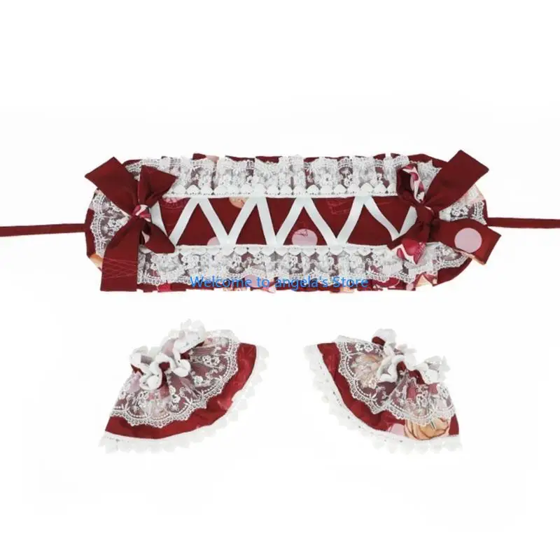 X4YC stylowa koronkowa opaska do włosów rękawy naramienne Anime pokojówka rekwizyty kostiumowe nakrycia głowy dla kobiet głowy