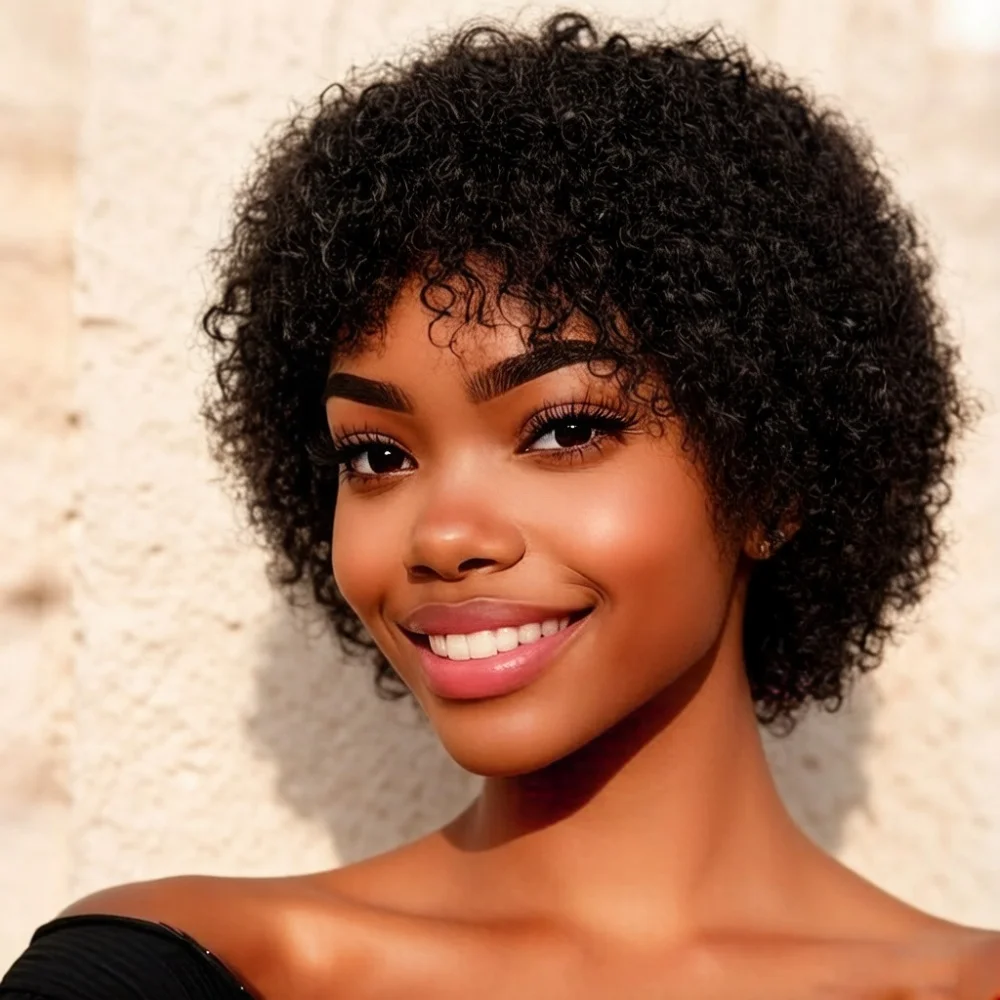 

Short Kinky Curly Human Hair Pixie Wig | Full Machine Made | Natural Looking, Lightweight & Breathable for Women