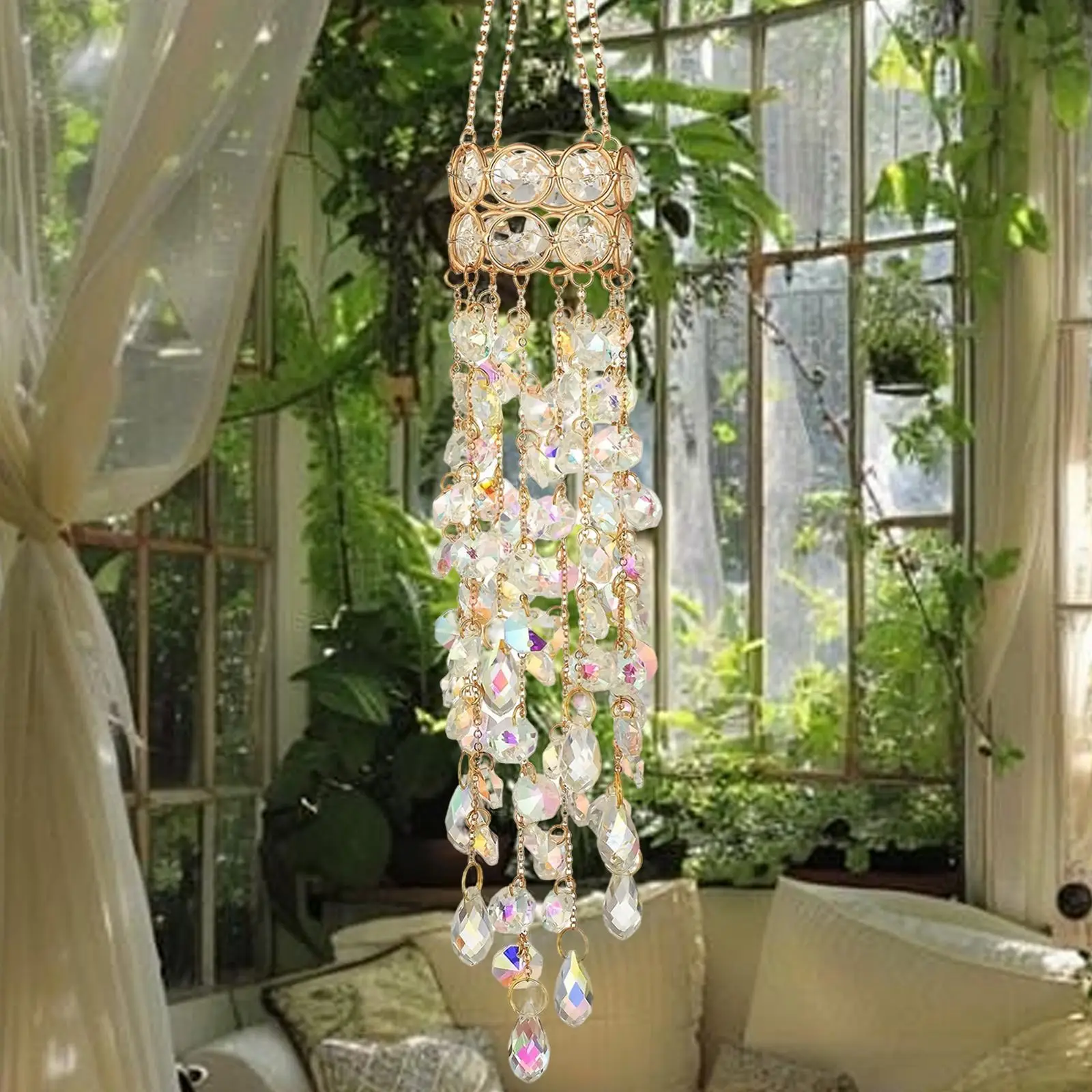 

Window Crystals Suncatcher 19.7 Inches Rainbow Maker Wind Chimes For Home Living Room Window Outdoor Garden Patio Balcony