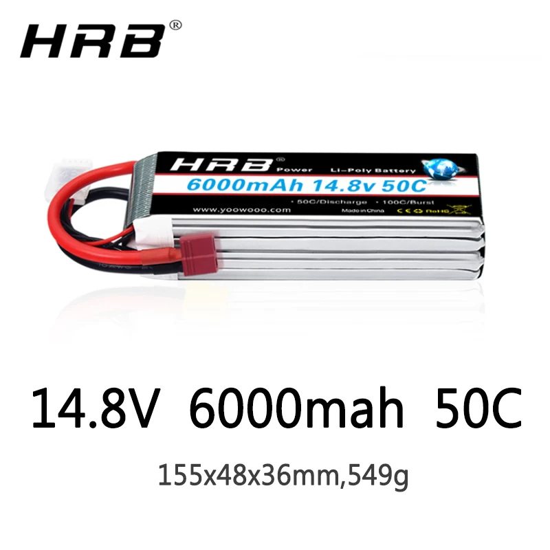 HRB 1PCS Lipo 2S 3S 4S 6S 5S 6000mah Battery 7.4V 11.1V 14.8V 22.2V 18.5V Lipo 50C 60C XT60 T for RC Car truck Drone Airplane