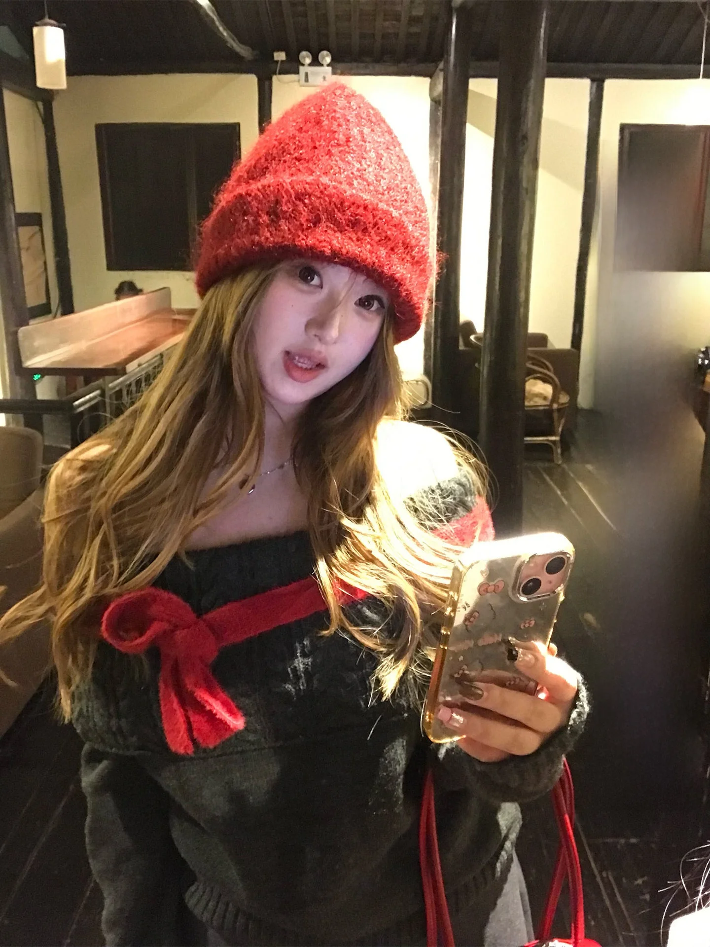 

Корейский объемный вязаный свитер на одно плечо для подружек невесты, пушистый, уютный, теплый зимний, повседневный, свободного кроя, длинный, с узлом