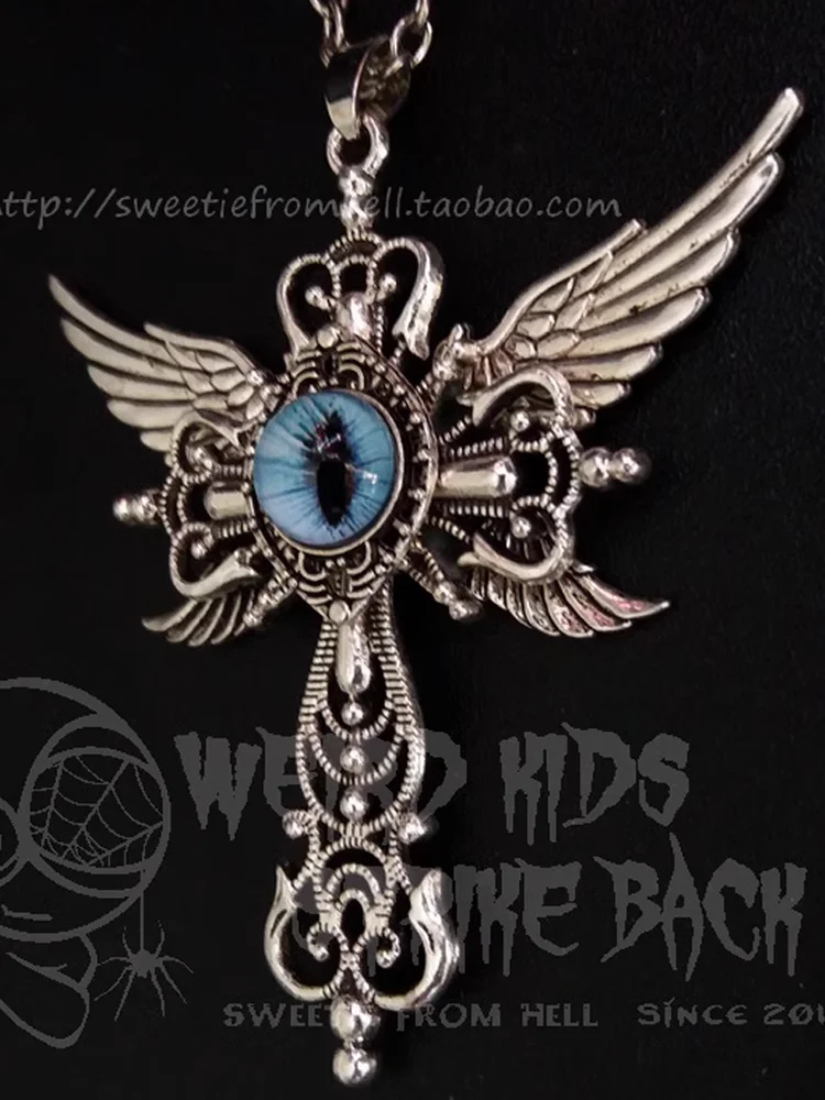 

Necklace Metal Goth Eyeball Wings Cross To Key Pendant For Man Or Woman Gift